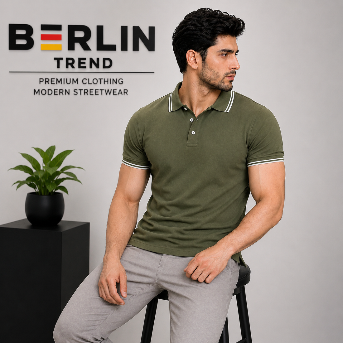 Berlin Trend Polo T-Shirt – Olive Green