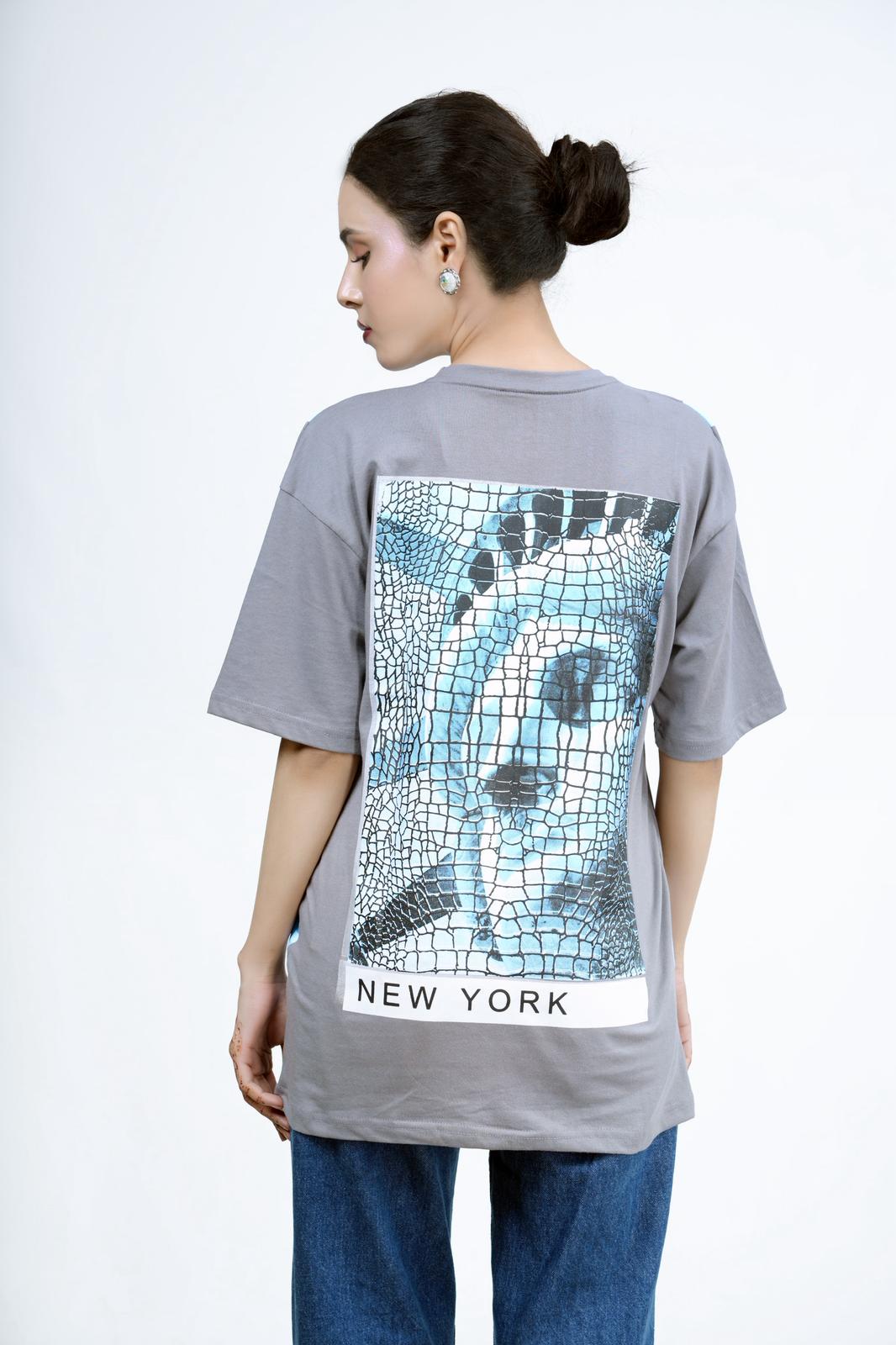 Men's Premium Cotton Khaki Brown T-Shirt – Bold Sky Blue "New York" Graphic