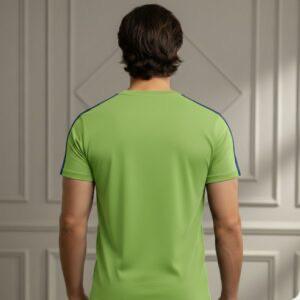 Men's Lime Green Floral Graphic T-Shirt – Navy Blue Stripe Detail