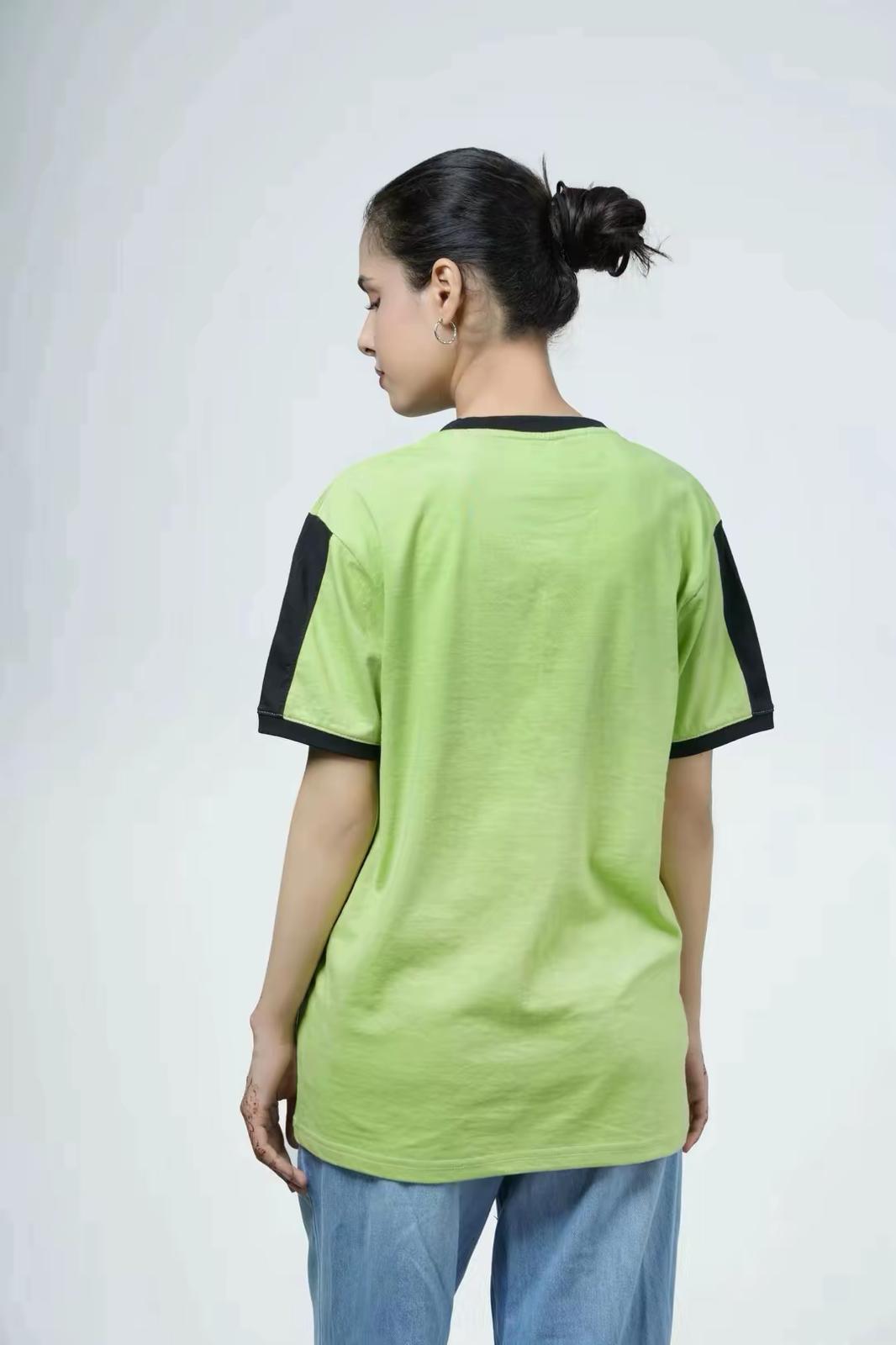 Berlin Trend Lime Green "New York City Brooklyn" Graphic T-Shirt – Black Contrast Panel