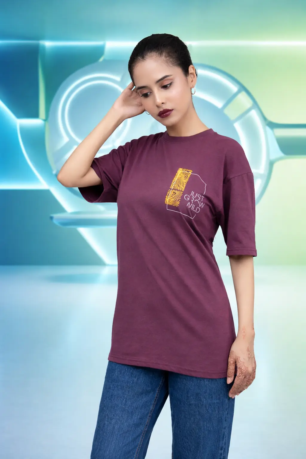 premium burgundy "just grow wild" graphic t shirt – dual sided print for men & women