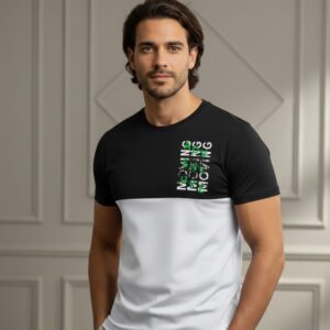men’s premium cotton dual tone black & white t shirt with typography chest print