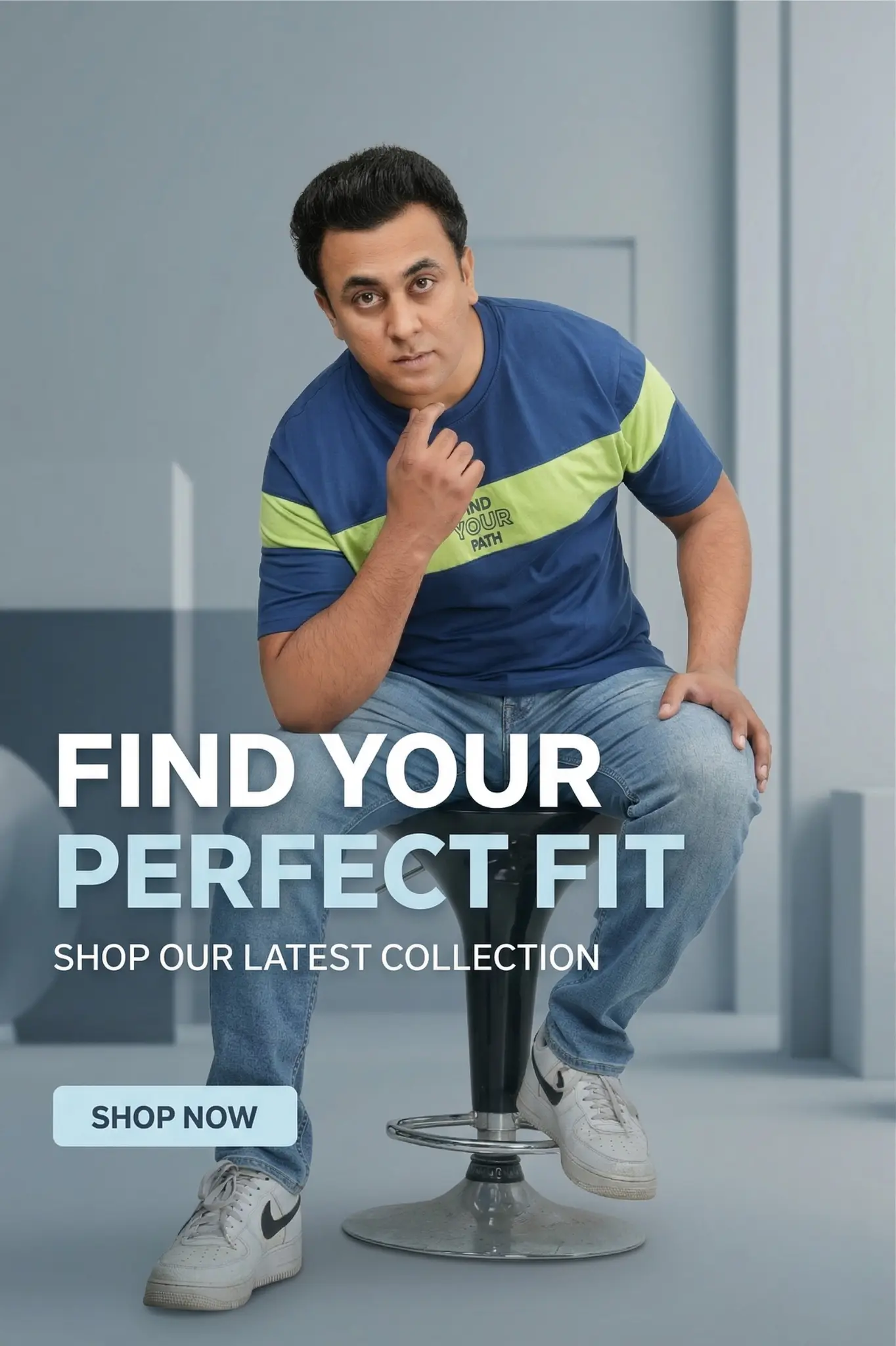 premium cotton navy blue t shirt with neon green chest stripe