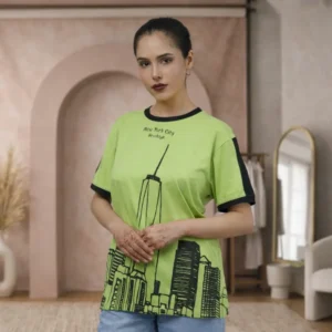 premium lime green "new york city" skyline t shirt – urban sketch ringer tee